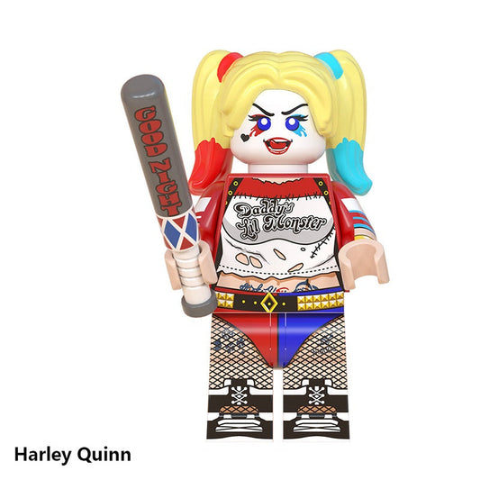 Harley Quinn minifigure on a white background